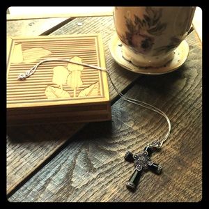Sterling silver and black cross necklace